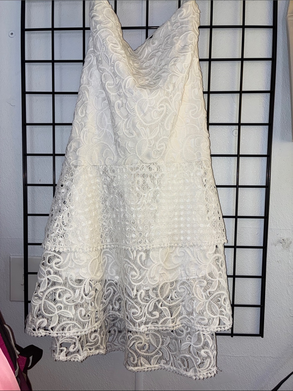 Tahari White Strapless Lace Skirted Dress